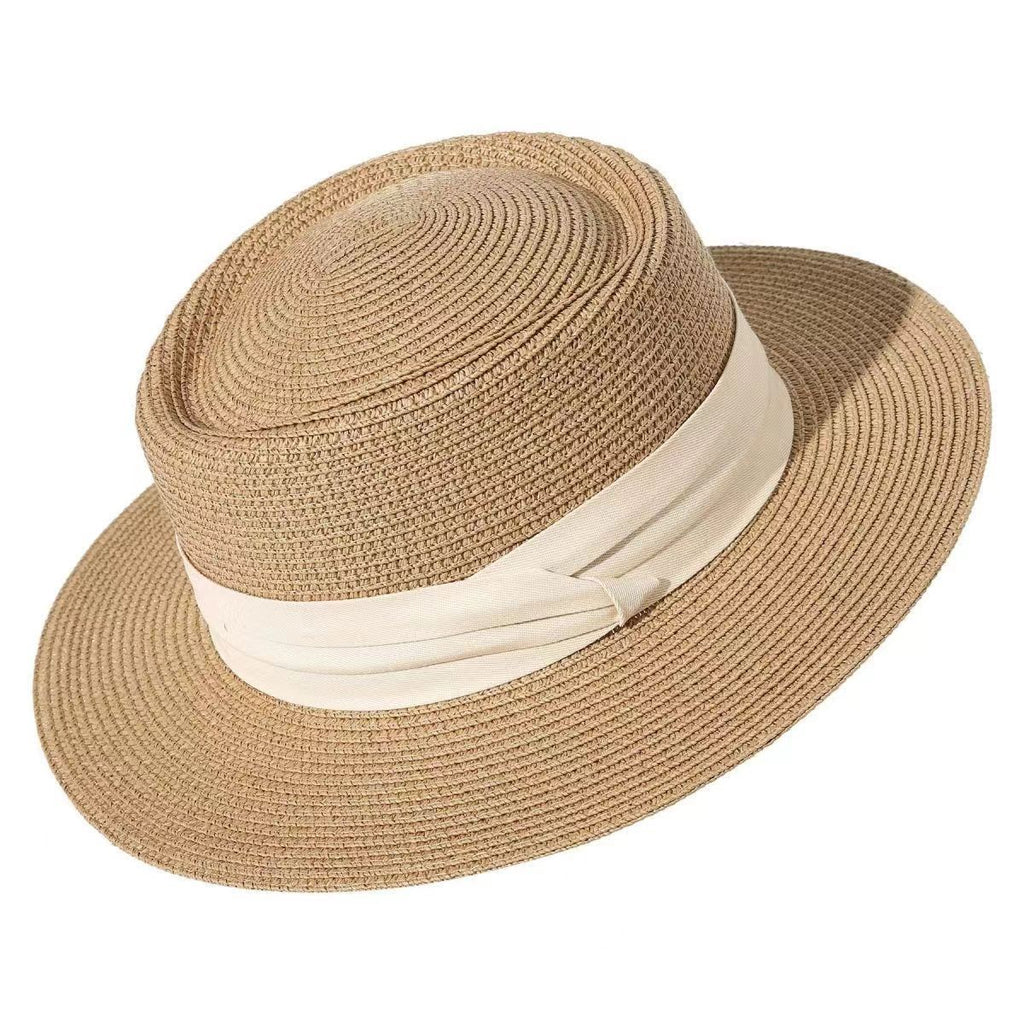 Old Money Vintage Hollow Woven Boater Straw Hat